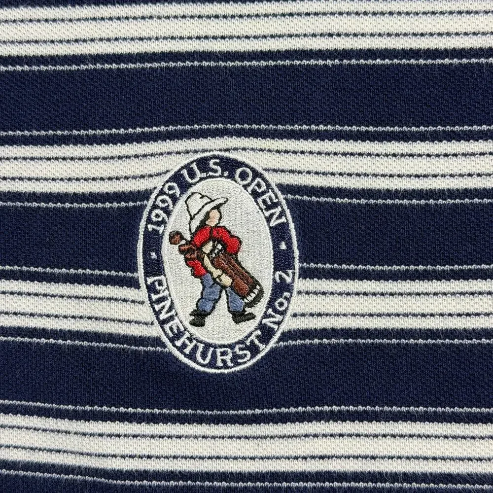 Vintage Polo Ralph Lauren Golf Polo Mens M Navy Striped 1999 US Open Pinehurst